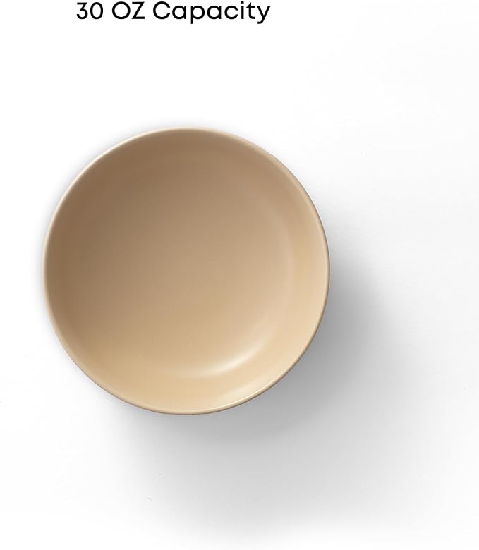 JoyJolt Mesa 30oz Stoneware Pasta Bowls Set of 4, Salad and Serving Bowls for Kitchen, Oatmeal Soup Dinner, Matte Beige, Dishwasher and Microwave Safe, Wide and Shallow Plate