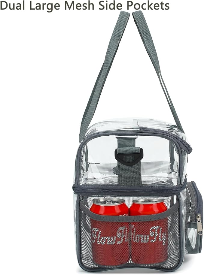 FlowFly Double Layer Cooler Insulated Lunch Bag Adult Lunch Box Large Tote Bag for Men, Women, With Adjustable Strap,Front Pocket and Dual Large Mesh Side Pockets