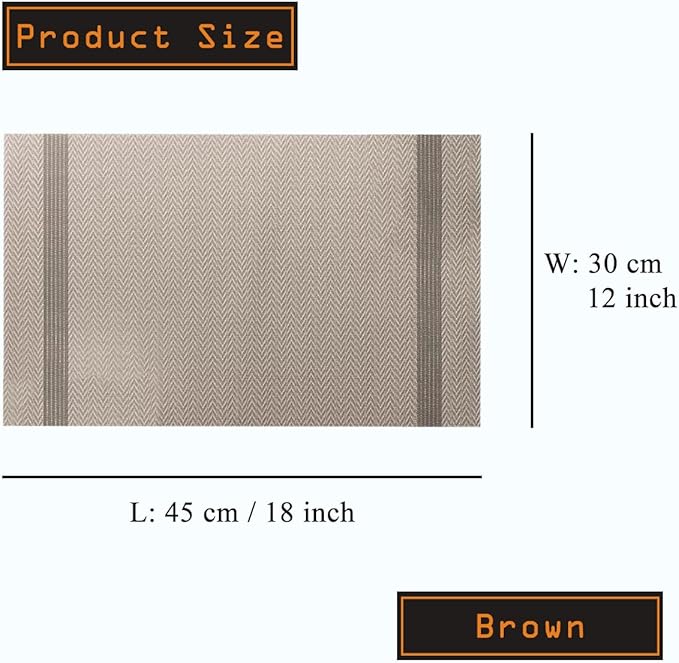 PIGCHCY Placemats Set of 4, Luxurious Elegant Placemats Non-Slip Washable Durable Table Mats for Home/Dining Room Decoration (Light Brown,18 X 12 inches)