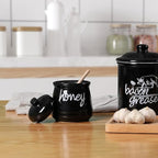 ONTUBE Honey Jar with Dipper and Lid, Ceramic Honey Pot 12oz, Black