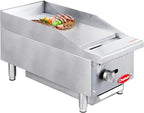 12" Commercial Countertop Griddle, Single Burners Gas Griddle, 30000 BTU Output, Stainless Steel Flat Top Grill Hot Plate with Natural Gas and Propane Conversion Kit for Restaurant, Food Truck