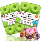 Anaeat 2 Pack Donut Pan Silicone Baking Mold, Just Pop Out! Non-Stick Doughnuts Baking Pans BPA Free for 6 Full-Size Donuts, Muffins, Cake Biscuit Bagels - Easy Clean, Oven, Dishwasher Safe (Green)