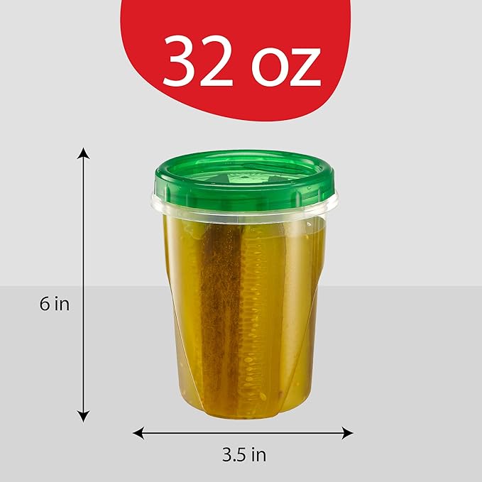 PLASTICPRO 12 Pack Twist Cap Food Storage Containers with Green Screw on Lid- 32 oz Reusable Meal Prep Containers - Freezer and Microwave Safe Green Plastic Food Storage