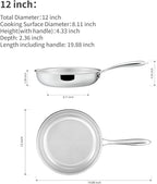 12 Inch Stainless Steel Frying Pan, 5-Ply Stainless Steel Skillet, Dishwasher and Oven Safe, Induction Pan, Even Heat Distribution