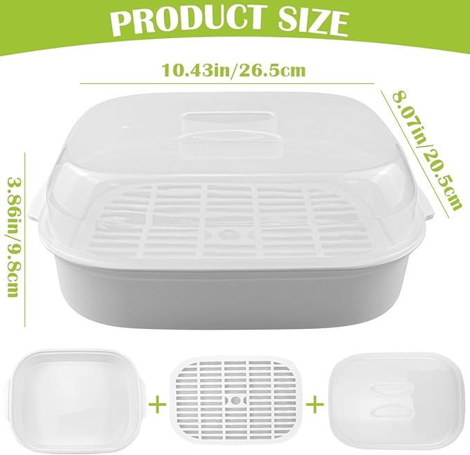 DOERDO Plastic Microwave Steamer for Vegetable, Kitchen Heating Steamer with Lid for Vegetables Seafood Cooking 10.4x8.1 Inch, White