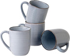 famiware Tempus Coffee Mugs Set of 4, 14 oz Cup Set, Stoneware Mugs with Handle for Coffee, Tea, Cocoa, Milk, Cappuccino, Microwave Safe - Pearl Blue