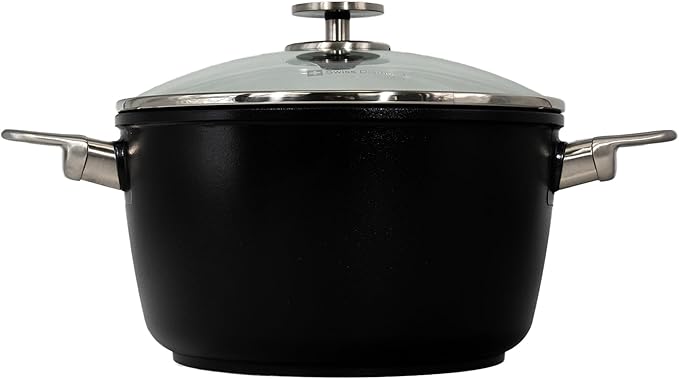 Swiss Diamond Nonstick Hybrid Ceramic and Diamond-Infused Stock Pots With Glass Lid, PFAS- and PFOA-free, Dishwasher & Oven Safe Up To 500 °F (5.5 Quart)
