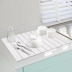 Large Stone Drying Mat, Diatomite Dish Drying Mat, Dish Mat Drying Kitchen Mat - Storable & Anti-Slip for Kitchen, Square, White, 24"x16"