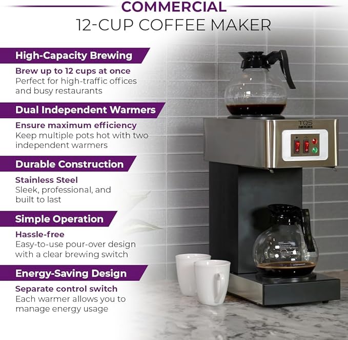 Commercial Coffee Maker Stainless Steel - Double Coffee Machine for Office, Restaurant, Industrial Use - High Capacity Office Coffee Maker - TQS Cafe