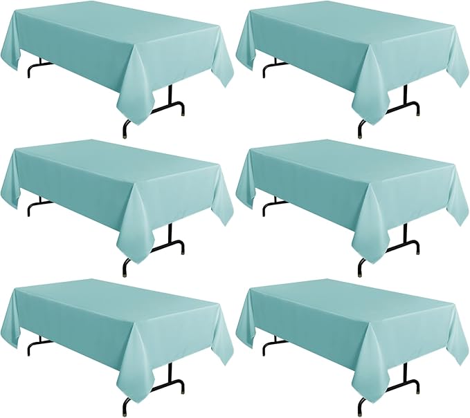 sancua 6 Pack Turquoise Tablecloth 60 x 102 Inch, Rectangle Table Cloth for 6 Feet Tables - Stain and Wrinkle Resistant Washable Polyester Table Cover for Dining Tables, Buffet Parties and Camping