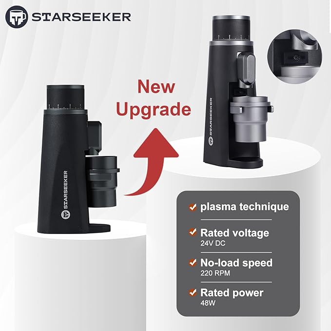 STARSEEKER EDGE Plasma Electric Coffee Grinder Aluminum Automatic Coffee Bean Grinder for French Press Drip Coffee and Espresso Removable Fineness Adjustment Magnetic Suction Port with Cup (Black)
