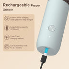Ultrean Pepper Grinder, Rechargeable Salt and Pepper Grinder with 6 Adjustable Coarseness, LED Light, One-Hand Automatic Operation, Blue