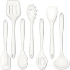 P&P CHEF Silicone Cooking Utensils Set of 7, Heat-proof Kitchen Utensils Set for Nonstick Cookware, Non-stick Spatula, Slotted Turner, Soup Ladle, Pasta Server, Spoon for Cooking Serving - White