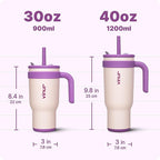 VINUR 40 oz Tumbler with Handle-Stainless Steel Vacuum Insulated Tumbler Cup for Travel, Reusable Coffee Mug with Lid and Straw (Pink)