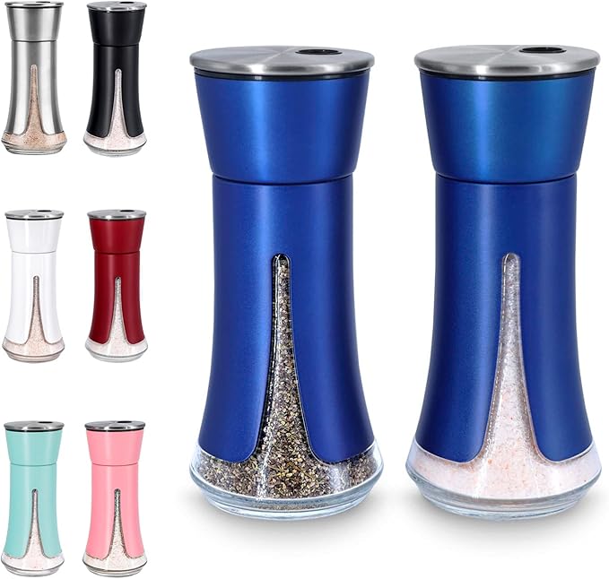 Blue Salt and Pepper Shakers by Aelga, Salt Shaker with Adjustable Pour Holes, Blue Kitchen Accessories, Decor for Kitchen,Restaurants,Camp,BBQ