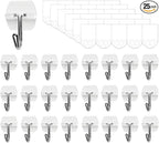 25 Small Hooks +30 Removable Strips, Clear Wire Hanger Hooks, Damage-Free Utility Hooks, Heavy Duty with Adhesive Strips, No Tools Wall Hook for Hanging, Value Pack