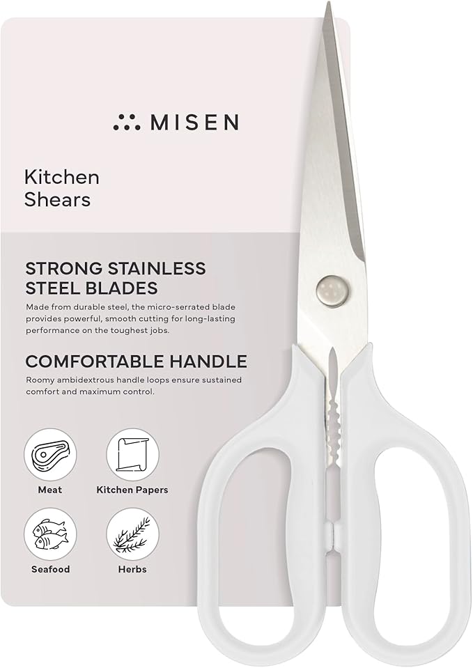 Misen Heavy Duty Kitchen Shears - Comfortable Ambidextrous Scissors for Meat, Poultry, Herbs & More - Easy to Clean - German Stainless Steel - Large | White