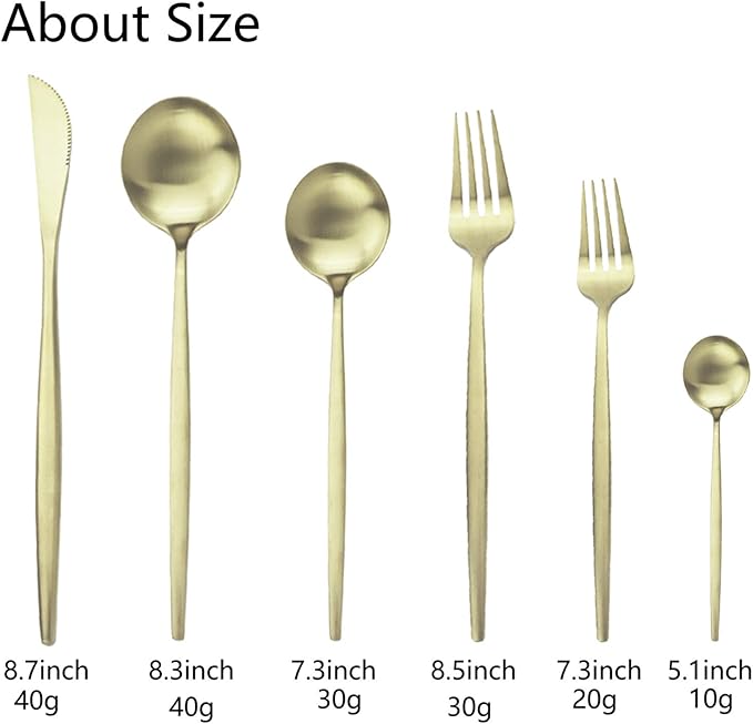 JASHII Silverware Set, 36 Piece Food Grade Stainless Steel Flatware Set Fork Spoon Knife Utensils for Daily Use and Party, Service for 6 Anti Rust, Safe in Dishwasher (Matte Champagne gold)