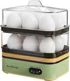 Evoloop Rapid Egg Cooker Electric 12 Eggs Capacity, Soft, Medium, Hard Boiled, Poached, Omelet Maker Egg Poacher & Vegetable Steamer, BPA Free Tray（Green）