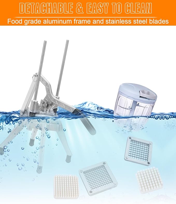 Commercial Vegetable Fruit Chopper 1/4″&3/8″ Blade Heavy Duty Professional Food Dicer Kattex French Fry Cutter Onion Slicer Stainless Steel For Tomato Peppers Potato Mushroom, Silver