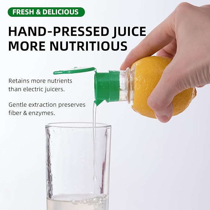 Green Manual Citrus Juicer with Filter and Spout, Screw-Top Hand Press for Lemon Orange Drinks