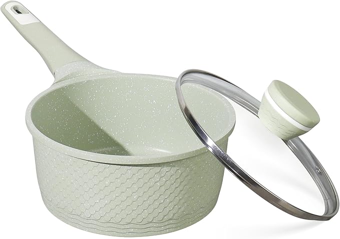 2.0QT Non Stick Sauce Pan with Glass Lids, Granite Coating PFOA/PFAS Free & Dishwasher Safe, Induction Compatible for All Cooktops, Multipurpose Cooking Pot for Soup, Pasta, Vegetables