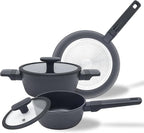Nonstick Cookware Set Non Toxic, 3-Piece Pots and Pans Set, PFOA/PTFE Free, Induction Ready & Dishwasher Safe, Ceramic Coating for Easy Release