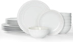 Famiware Garden Plates and Bowls Sets, 18-Piece Dishes Set for 6, Scratch Resistant Kitchen Dishes Dinnerware Set - Microwave and Dishwasher Safe, Reactive Glaze and Embossed Stoneware, White
