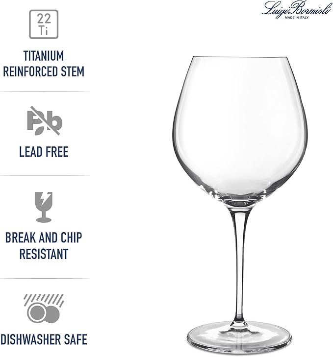 Luigi Bormioli Crescendo Burgundy 22.25 Oz. Red Wine Glasses, Set Of 4, Crystal Balloon Wine Glass, Dishwasher Safe, Made In Italy