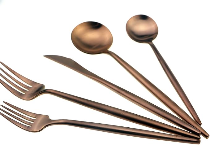JASHII 18/10 Stainless Steel 5-Piece Matte Rose Gold Flatware Set,Dinner Knife Fork Salad Fork Dessert Spoon, Service for 1, Luxury Silverware Cutlery Utensil Sets