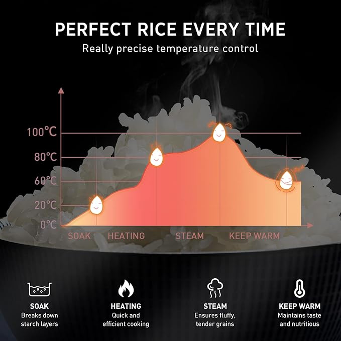 Bear Rice Cooker 3 Cups (Uncooked), 3D Heating and Fuzzy Logic, Healthy Nonstick Small Rice Cooker, PFAS-Free, Touch-Screen, for White/Brown Rice Quinoa Oatmeal Soup