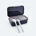 Stainless Steel Bento Box for Adults - Leakproof Microwave Safe Lunch Box for Work, Meal Prep and On the Go with Utensils & Canvas Bag (Black)
