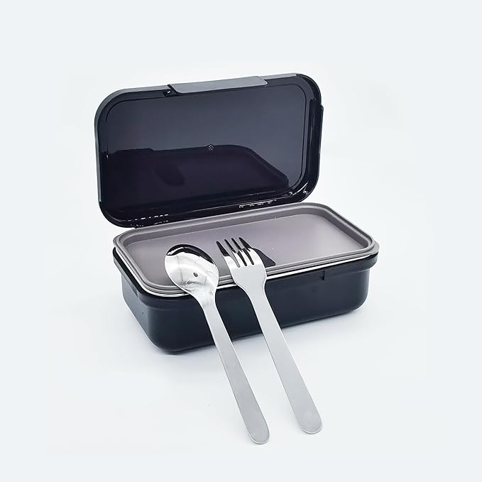 Stainless Steel Bento Box for Adults - Leakproof Microwave Safe Lunch Box for Work, Meal Prep and On the Go with Utensils & Canvas Bag (Black)