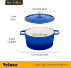 Velaze 6 QT Enameled Dutch Oven Pot with Lid, Cast Iron Dutch Oven with Dual Handles for Sourdough Bread Baking, Cooking, Non-stick Enamel Coated Cookware (Blue)