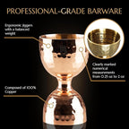 Hammered Bell Jigger by Bull In China - Premium 100% Copper with 0.25oz to 2oz Measures for Cocktails, Bars & Bartenders