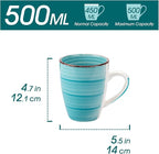 vancasso Bonita 16 Oz Large Coffee Mugs Set of 6, Ceramic Coffee Cups for Cappuccino, Latte, Tea, Cocoa, Blue