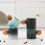 2-Oz Ceramic Espresso Cups with Wood Handle, 2/4-Piece Set for Coffee, Tea, Latte - Dishwasher Safe, Multi-Color & Wood Styles, Gift & Café Use (color4, Round Handle4)