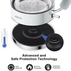 ASCOT Electric Kettle, Glass Electric Tea Kettle Gifts for Men/Women/Family 1.5L 1500W Borosilicate Glass Tea Heater, with Auto Shut-Off and Boil-Dry Protection (Polar White)