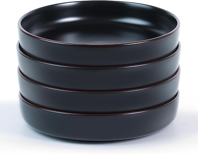 famiware Mercury Pasta Bowls Set of 4, 33 oz Large Salad Bowls, Ceramic Pasta Plates Bowls, Serving Bowls for Kitchen, Microwave & Dishwasher Safe, Black
