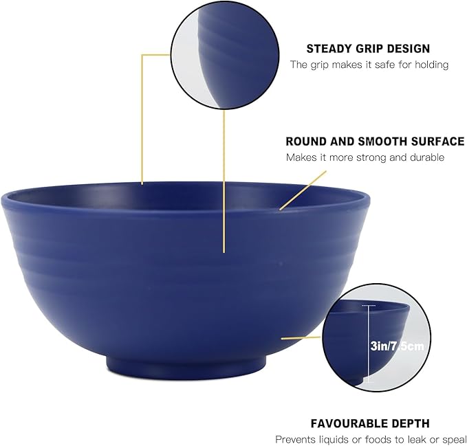 Homienly Wheat Straw Bowls, 8 PCS Microwave Safe Bowl Unbreakable for Salad, Soup, Cereal, Oatmeal, Reusable Plastic Bowls for Kithen, Family, Camping, Party, Dishwasher Safe, 26 OZ (Gradient Blue)