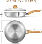 KOCH SYSTEME CS Stainless Steel Pan 10 Inch, Induction Tri-Ply Bottom Stainless Steel Frying Pan with Heat-resistant Bakelite Handle, 10 Inch Stainless Skillet with Lid for Cooking, Dishwasher Safe