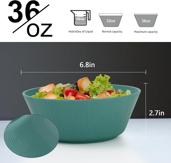Homienly Wheat Straw Bowl Sets of 6-36oz Cereal Bowls,Microwave and Dishwasher Safe Bowls,Soup Bowl Sets Alternative for Plastic Bowls for Serving Soup,Salad(Green)