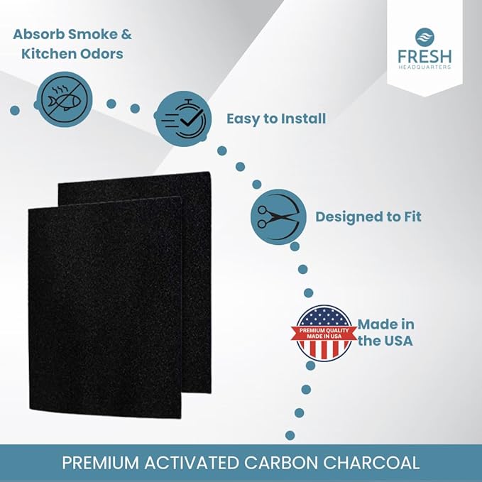 2-Pack Activated Carbon Charcoal Microwave Hood Filters - Pre-Cut 10" x 7.21" Microwave Hood Filters - Compatible w/Whirlpool WML55011 & KitchenAid Low‑Profile Models, Made in USA