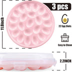 HANSGO Deviled Egg Containers with Lid, 3PCS Deviled Egg Platter Carrier Holder Trays with 66 Slots for Holiday Party and Home Kitchen, Pink