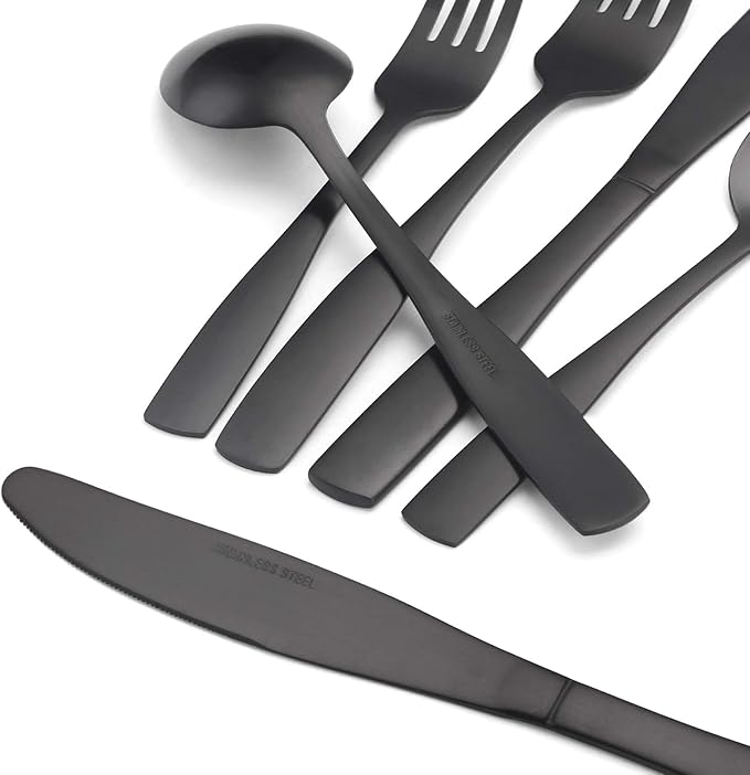 Matte Black Silverware Set, Satin Finish 20-Piece Stainless Steel Flatware set, Tableware Cutlery Set Service for 4, Utensils for Kitchens, Dishwasher Safe