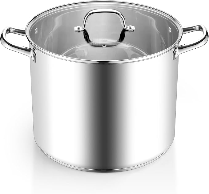 Homikit 16 Quart Stainless Steel Stock Pot, Large Sauce Soup Pot with Lid & Handles, Heavy Duty Cookware for Canning Steaming Simmering, Induction Stockpot Compatible All Cooktops, Dishwasher Safe