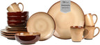 Sango Nova 16-Piece Casual Brown Stoneware Dinnerware Set – Service for 4, Includes Coffee Mugs & Plates, Earthy Brown Reactive Glaze, Microwave & Dishwasher Safe, for Everyday Dining & Entertainment