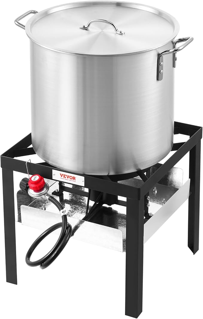 VEVOR 100 Qt Seafood Boiling Kit with Strainer, Outdoor Seafood Boil Pot and Basket, Cooking Set for Crab Crawfish Lobster Boiling, Aluminum Stockpot with 100,000 BTUs Propane Burner and Steamer Rack