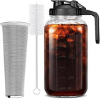 64 oz (2 Quart), Black Cold Brew Coffee Maker, Iced Tea Machines, Thick Glass with Pour Spout Handle Lid, Stainless Steel Filter for Iced Coffee, Fruit Drinks or Sun Tea (1)