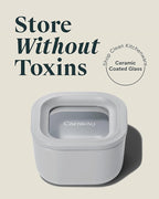 Caraway Mini Square Food Storage Container - 1.75 Cup Glass Storage Container for Food - Non-Toxic Ceramic-Coated Glass - Air Release Technology - Compact & Stackable Design - Gray